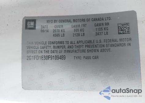 2015 Chevrolet Camaro 1Lt from USA, damaged, VIN 2G1FD1E30F9109489